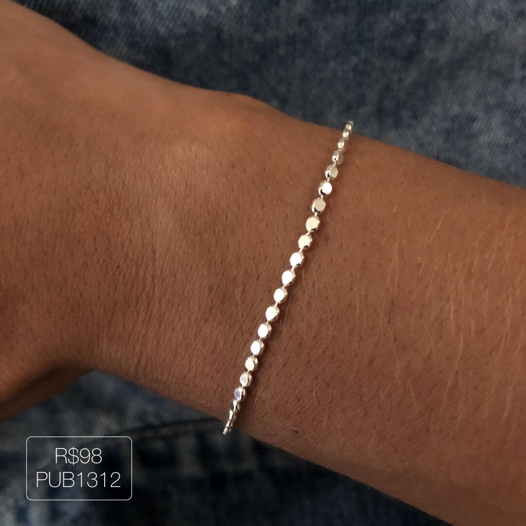 Pulseira Bolinha Achatada 2024/2 Lisa Prateada